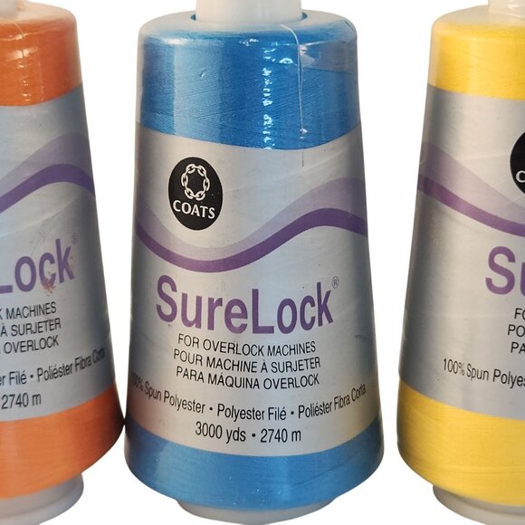 Coats SureLock Overlock Machine Thread 4-Pack 3000 Yards Each Orange Blue Yellow - Picture 4 of 10